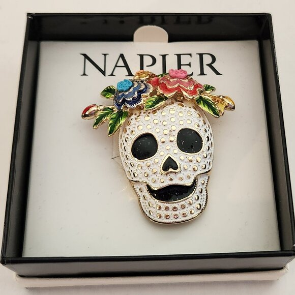 Napier Jewelry - Napier Sugar Skull Dia de los Muertos pin brooch colorful NIB